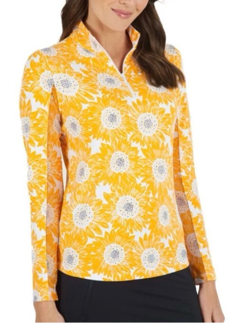 IBKUL Yellow Sunflower Print Long Sleeve Top